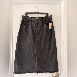 Universal Thread Black Denim Midi Skirt Button Front Size 16 NWT
